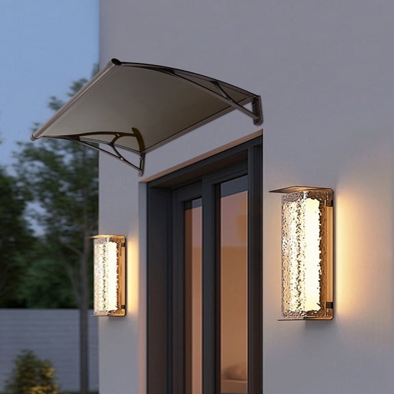 ToppiJoy 40*30inch Window Door Awning Canopy with Bracket Window Awning Overhead Door Modern PC Cover Outdoor Front Door Patio Canopy Rain Snow Sunlight Protection (Coffee Tea)