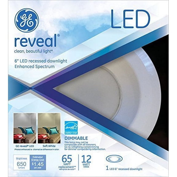GE Lighting 83572 LED 12-Watt 650-Lumen 6-Inch RS6 Recessed Down Light Bulb, Dimmable, 1-Pack