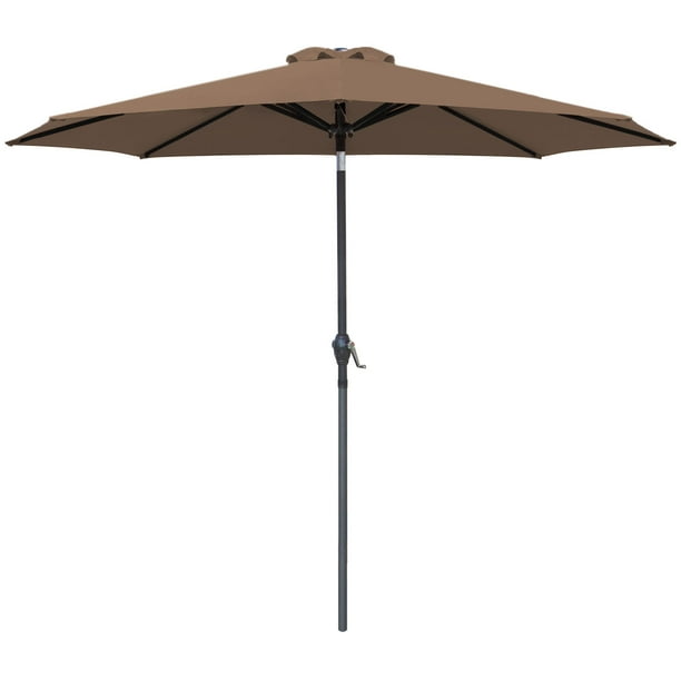 brown patio set with umbrella