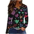 thumbnail image 2 of Craaazy Valentine T-Shirts for Women Casual Long Sleeve Heart Printed Tops Fashion Round Neck Shirts Gifts, 2 of 5