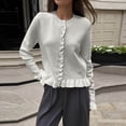 thumbnail image 5 of gbyLJF Womens Ruffer Sweater Cardigan Button Down Long Sleeve Crew Neck Cropped Knitted Tops Gray, 5 of 6