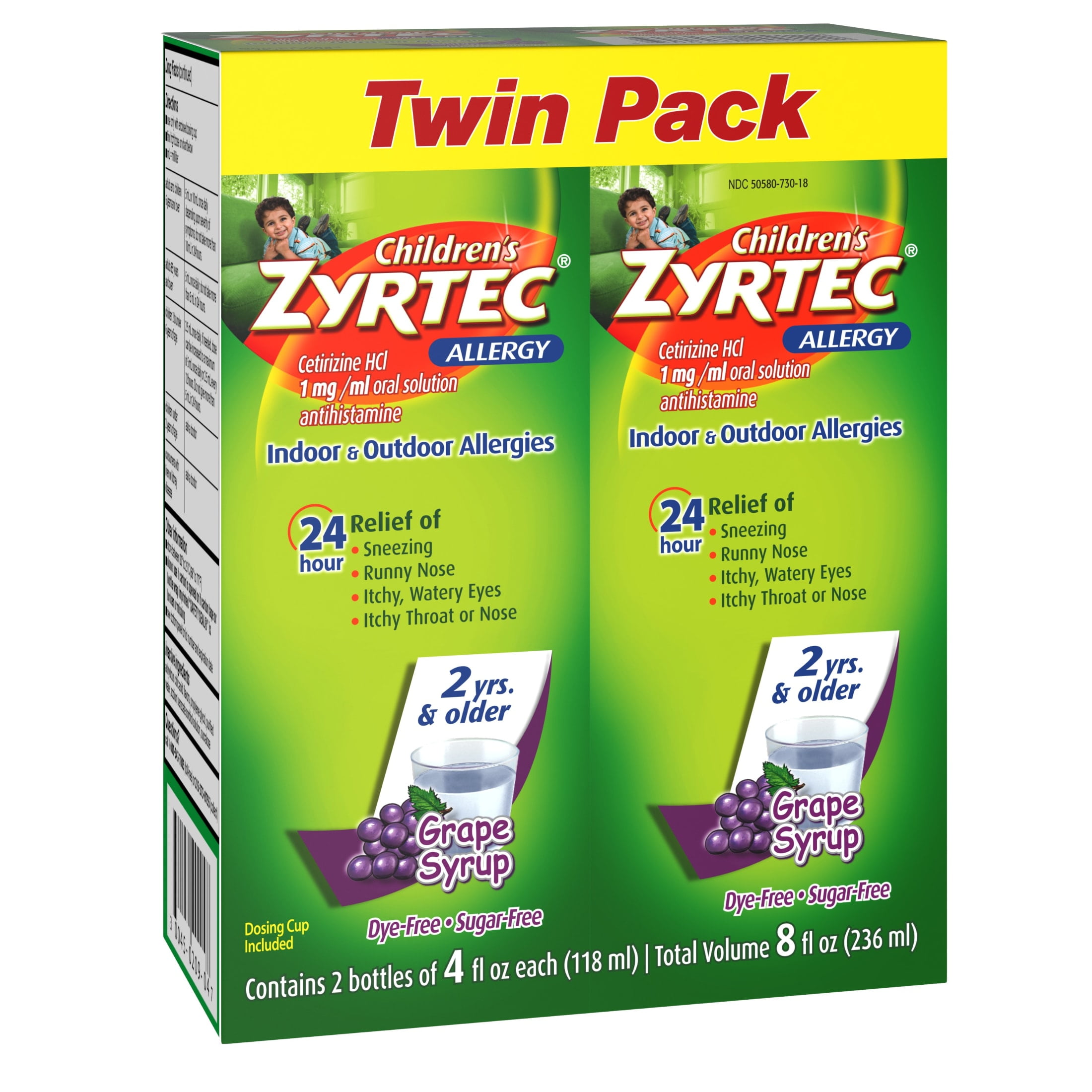 Zyrtec 24 Hr Children's Allergy Syrup, Grape, Twin Pack of 4 fl. oz