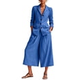 thumbnail image 3 of QATAINLAV Ladies Two Piece Sets Summer Linen Blazer Jacket Wide Leg Capris Business Casual Outfits Wedding Guest Suits Blue XL, 3 of 10