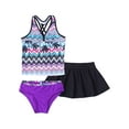 thumbnail image 4 of CHICTRY Kids Girls 3Pcs Floral Print Swimsuit Spaghetti Straps Top with Briefs Skirt Set Swimwear Bathing Suit Palm Purple 4, 4 of 7