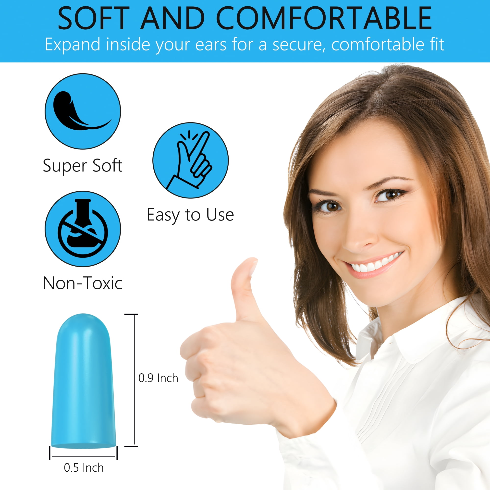 Quality Foam Earplugs - 200 Pairs Bulk Pack - Ideal Ear Plugs for Sleeping, Noise Cancelling, Snoring, Travel, Shooting, Study, Work, Construction, and Safety Hearing Protection - 32 dB NRR - Blue