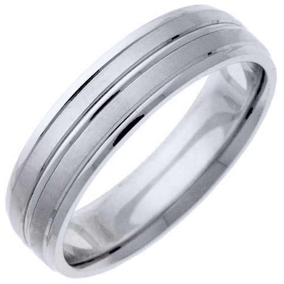 Mens 14KT White Gold 6mm Satin Comfort Fit Wedding Band