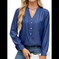 thumbnail image 2 of Blusas Tipo Túnica Informales Holgadas con Cuello en V y Larga para Mujer con Bolsillo Azul Oscuro S, 2 of 10