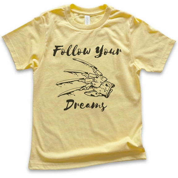 Kids Follow Your Dreams Shirt, Youth Kids Boy Girl T-Shirt, Funny Halloween T-shirt, Horror Movie Graphic Tee, Yellow, Medium
