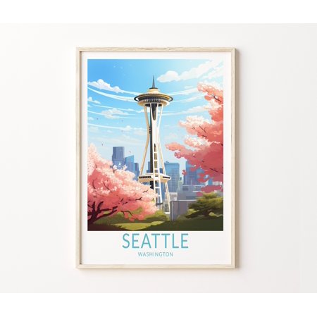POSTER Seattle Travel Print, Seattle Washington Travel Poster Print, Seattle Skyline Wall Art, Seattle Travel Wall Decor, Birthday Gift-UNFRAMED