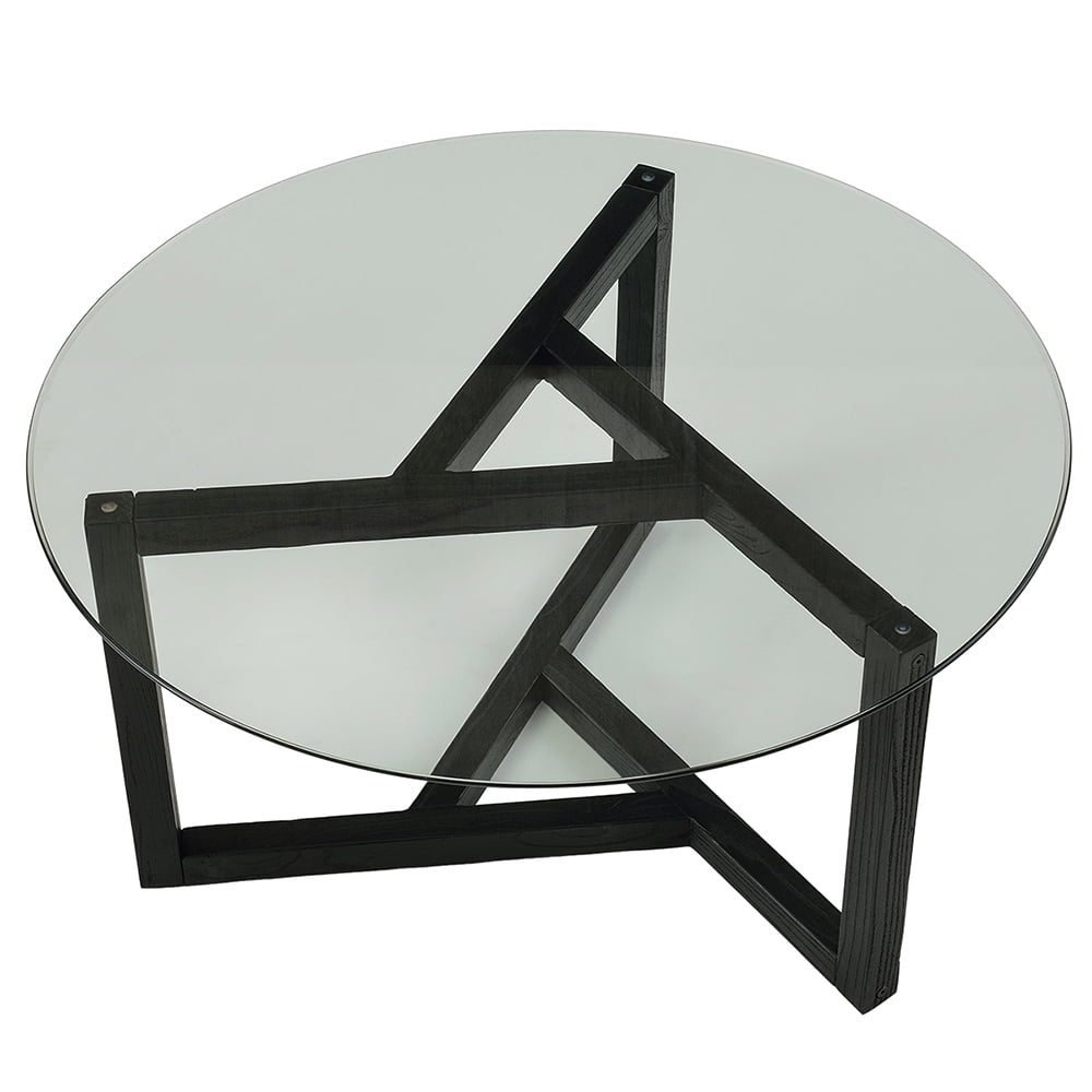 Kepooman Round Glass Coffee Table with Tempered Glass Top for Living Room, Black Kepooman Round Glass Coffee Table with Tempered Glass Top for Living Room, Black