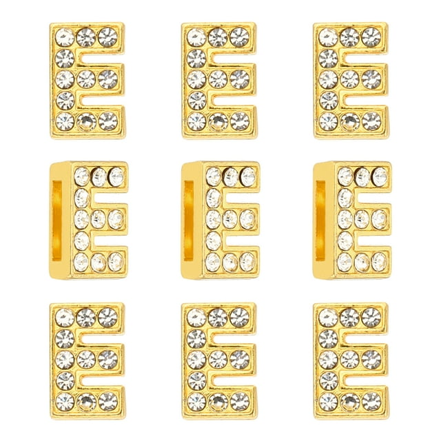 30pcs Encanto de Letra, Encanto de Letra de Rhinestone Cristal Alfabeto Pulseras Colgante para Collar de Cuero, Dorado, E
