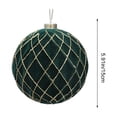 thumbnail image 2 of 6 Inch Green Flocked Christmas Ball Ornament with Gold Thread Diamond Pattern, Large Velvet Xmas Tree Hanging Bauble Decor for Party, 2 of 7