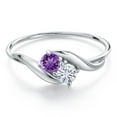 thumbnail image 2 of Gem Stone King 10K White Gold Round Purple Amethyst and Moissanite Ring for Women (0.32 Cttw, Round 3.5MM, Gemstone February Birthstone, Size 9), 2 of 3
