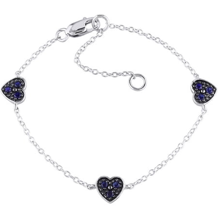 Cutie Pie 1/5 Carat T.G.W. Created Blue Sapphire Sterling Silver Heart Baby Bracelet, 5" with 1" Extender