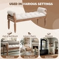 thumbnail image 5 of Christopher Knight Home 50" Mid-Century End of Bed Bench, Button-Tufted Ottoman with Rolled Arms, Weathered Teak Finish, Beige, 5 of 8
