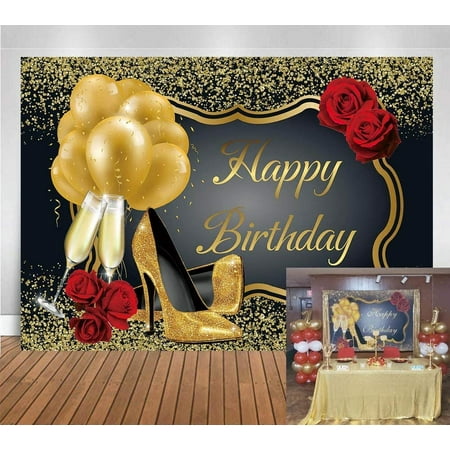 GYA 7x5ft Glitter Gold Happy Birthday Backdrop Red Rose Floral Golden  Balloons Heels Champagne Glass Background | Walmart Canada
