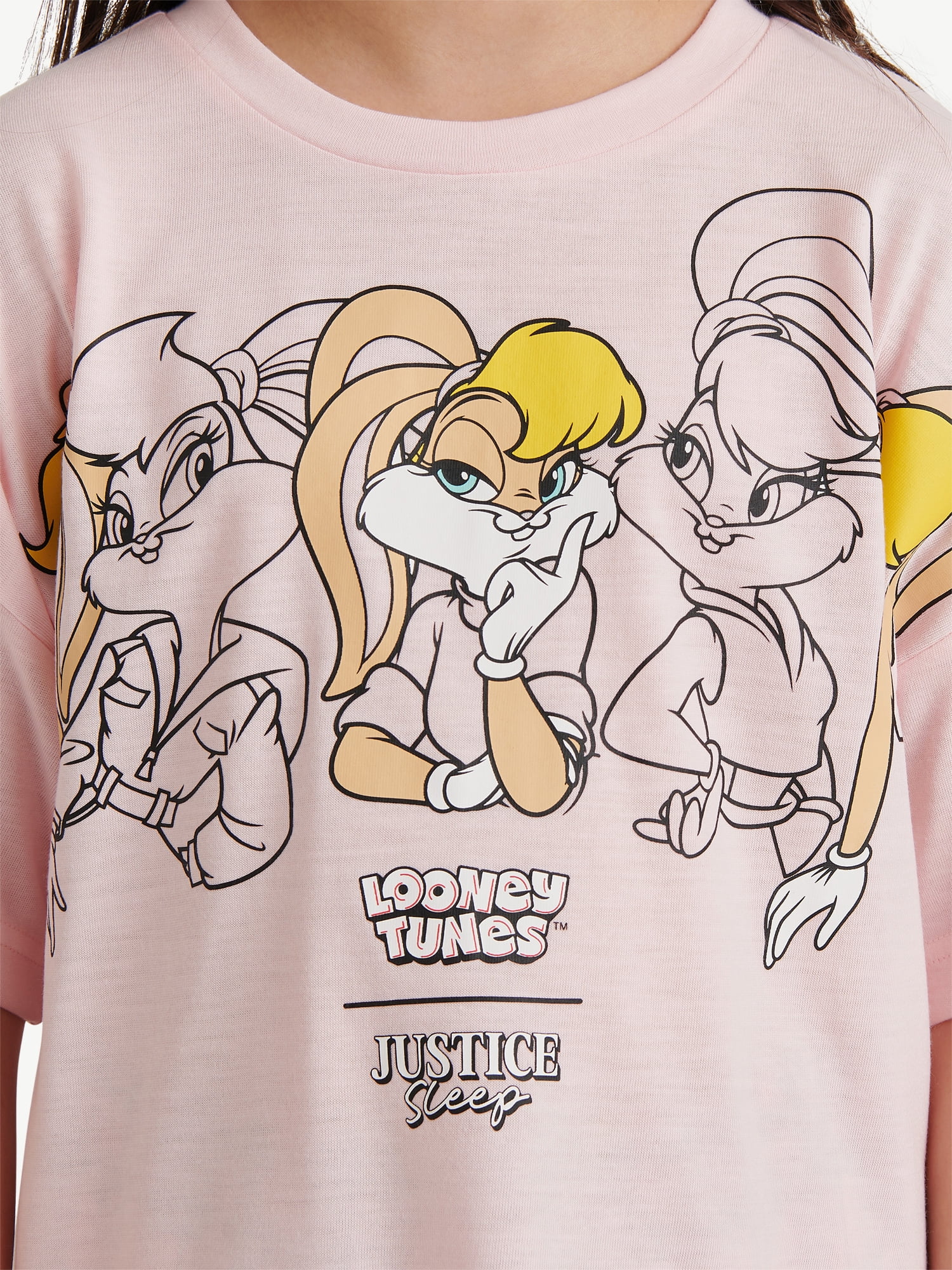 Looney Tunes X Justice Girls Short Sleeve Sleep Top and Sleep Pants with Eyemask, 3-Piece, Sizes 5-18