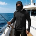 thumbnail image 7 of OIOLOYJM Hooded Sun Shirts for Men Uv Protection Fishing Hoodie with Mask Long Sleeve Rash Guard Pocket Shirts Lightweight Fashion Clothing Black L, 7 of 7