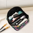 thumbnail image 2 of FORMRS Makeup Bag Travel Cosmetic Organizer for Women Fold Flat Zipper Pouch with Handle, Yellow Floral Flamingo, 2 of 8