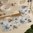 thumbnail image 6 of 4 Pcs Shower Curtain Set Bath Mat U-Shaped Floor Mat Toilet Lid Oval Rug Watercolor Flowers in Beige And Blue Waterproof Personality Pattern Bath Curtain Vintage Floral Decorative for Bathtub Decor, 6 of 8