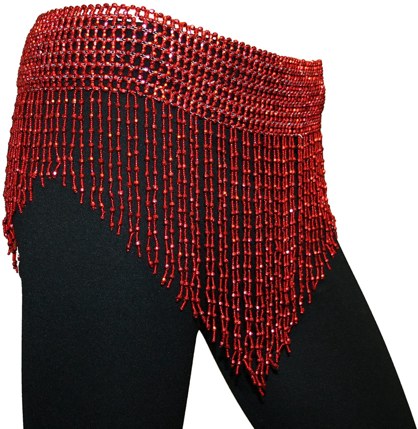 Beaded Elastic Waist Rave Skirt — Belly Dance Hip Scarf, Halloween Costume