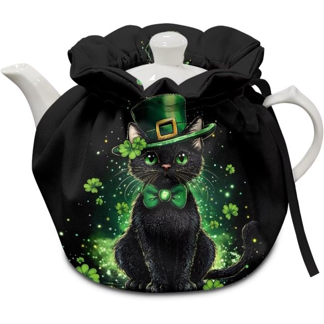 St Patrick Breakfast Pot Cover Cat Tea Kettle Lid Teapots Dust Cover Insulated Portable Breakfast Warmer for Home Kitchen for Home Table Restaurant Decorative Accessories