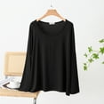 thumbnail image 2 of cfhntfmh Chemises de Nuit pour Femmes en Modal Col Rond Couleur Unie Haut de Pyjama de Détente Doux Haut de Pyjama à Manches Longues pour Dames Vêtements de Nuit, 2 of 3