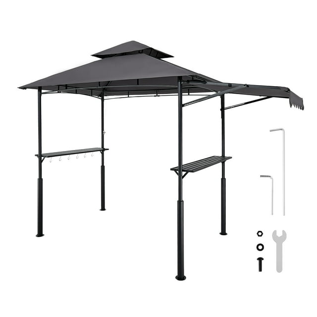 VEVOR Auvent de Gril BBQ Renforcé 8'x5' avec Tablette et Auvent, Toit à Deux Niveaux
