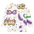 thumbnail image 4 of Mardi Gras Shirt for Girls Kids Purple Gold Green All Over Print Mask Graphic Long Sleeve T Shirt 3/4 Sleeve Festival Top,Size 10-11T, 4 of 5