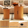 thumbnail image 4 of Set of 2 Nesting Coffee Table Round Wood Side End Table Set Nightstand for Small Spaces Farmhouse with Hidden Storage,Sliding Door Living Room,Bedroom(Light Brown), 4 of 15