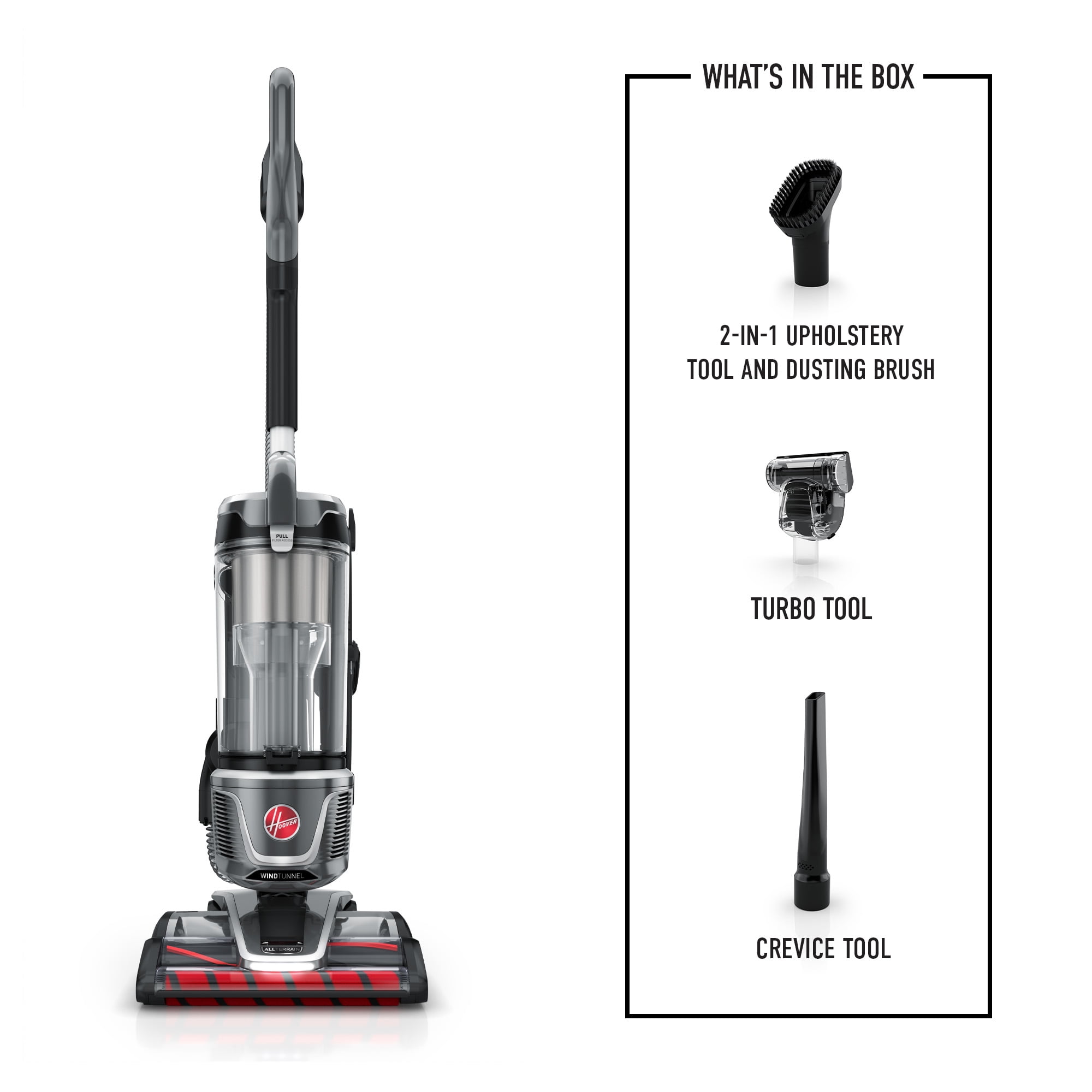 Hoover Bagless Upright Vacuum Cleaner, WindTunnel All Terrain, Pet Friendly, Strong Suction, Hard Floor and Carpet, Swivel Steering, UH77210V, Gray