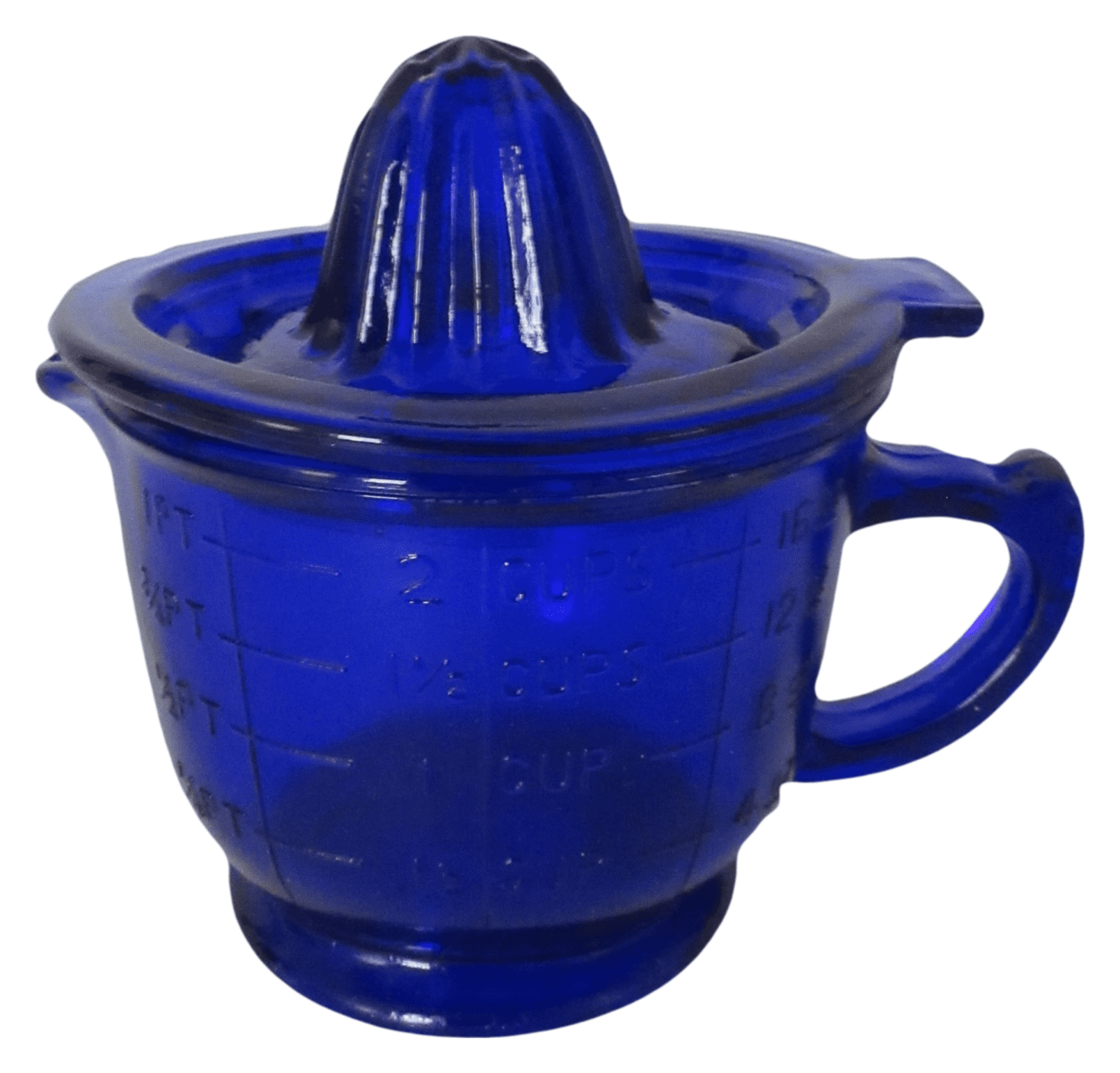 Cobalt Blue Glass Juicer Reamer Graduated Measuring Cup