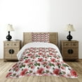 thumbnail image 4 of Ambesonne Ladybugs Quilted Bedspread Set 2 Pcs, Hibiscus Exotic Flora, Twin Size, Red Coral Green, 4 of 5