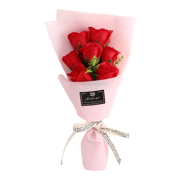 Ramo de rosas artificiales de 7 cabezas, hecho a mano, con pétalos de flores de jabón, ideal como decoración para aniversarios, cumpleaños, regalos para mujeres, madres, esposas y novias.