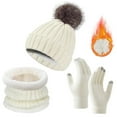 thumbnail image 2 of PMVFHDE Women's Winter Fashionable Versatile Solid Color Warm Knit Wool Lined Thickened Gloves Hat Scarf Three-Piece Set for Cold Weather Activities WH3, 2 of 6