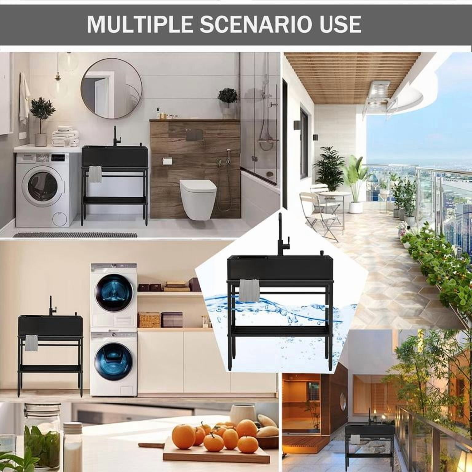 Dapmiu 30" Black Stainless Steel Freestanding Utility Sink, Heavy Duty Laundry Sink with Faucet, Soap Dispenser & Sink Grid, Versatile Sink for Laundry, Garage, Outdoor Kitchen, Patio & Garden,