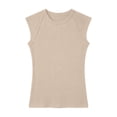 thumbnail image 4 of Oiangi Tank Top Women Crew Neck Ribbed Knit Sleeveless Shirts Casual Dressy Going Out Tanks Khaki S, 4 of 7