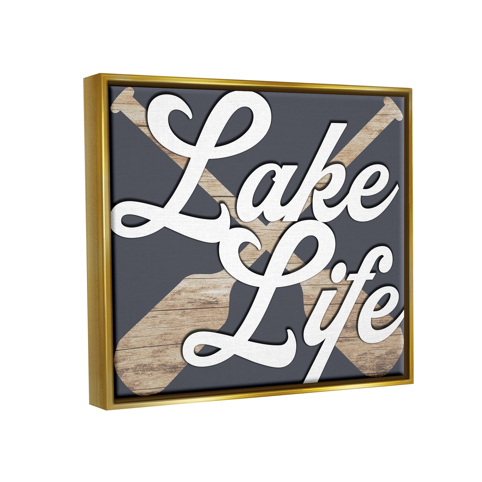 Stupell Lake Life Crossed Boating Oars Landscape Painting Gold Floater Framed Art Print Wall Art