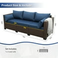 thumbnail image 3 of 3-Seat Patio Wicker Sofa Outdoor Rattan Couch Furniture Steel Frame with High Back NO-Slip Cushioned, Blue, 3 of 7