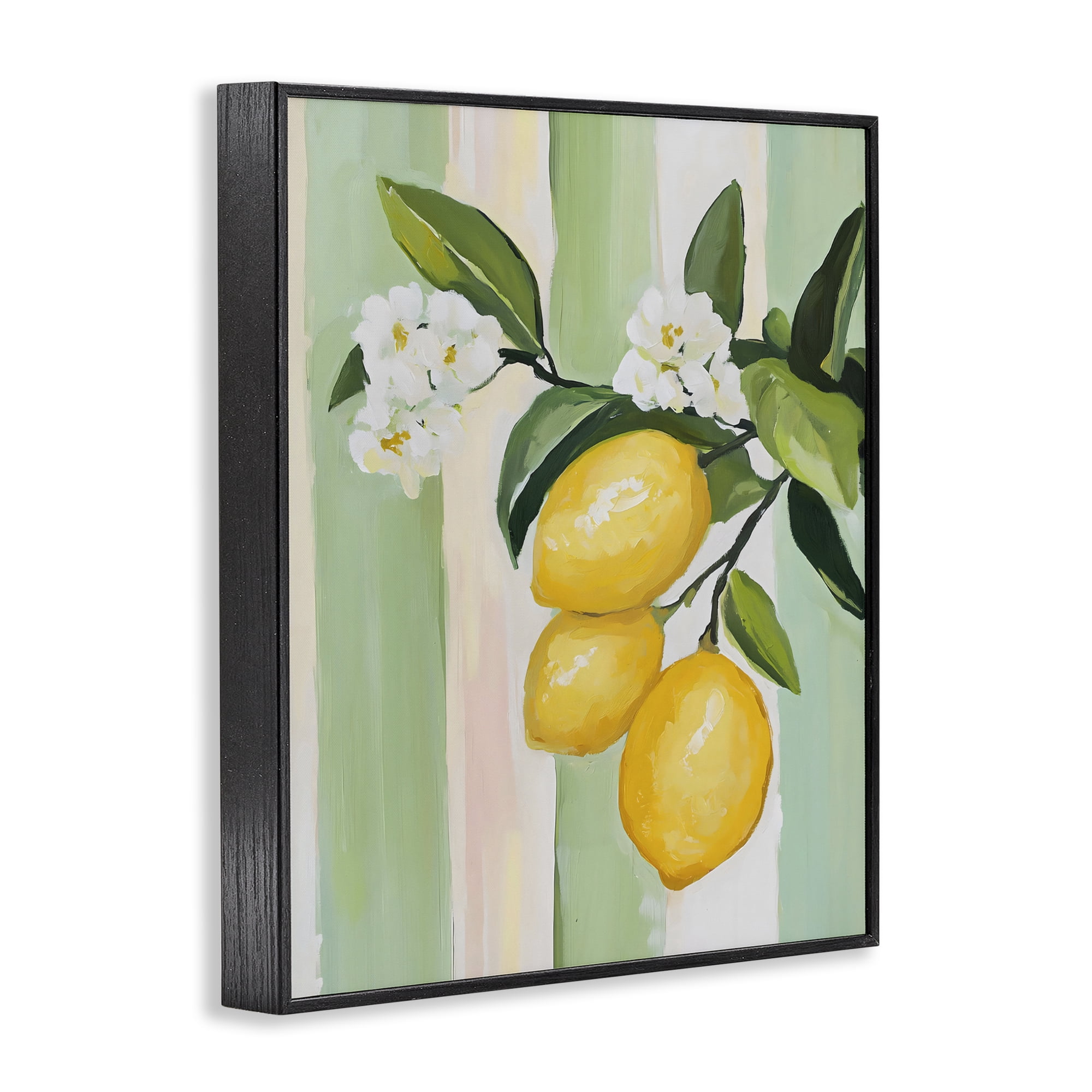 Stupell Industries Lemons & Flowers on Stripes Black Framed Giclee Art, design by The Prints Vibe