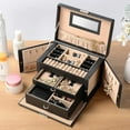 thumbnail image 1 of 3 Layers Jewellery Box, Lockable Women Jewelry Case Storage Organizer with Drawers for Earrings Rings Necklace, 1 of 7