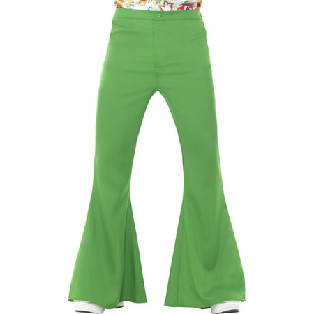 Mens 70s Groovy Disco Fever Flared Green Pants