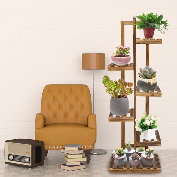 SHCKE Plant Stand High Plant Stand Multiple Plant Shelves Steady Flower Stand Plant Stands for Indoor Outdoor Plants with Detachable Wheels for Patio Porch