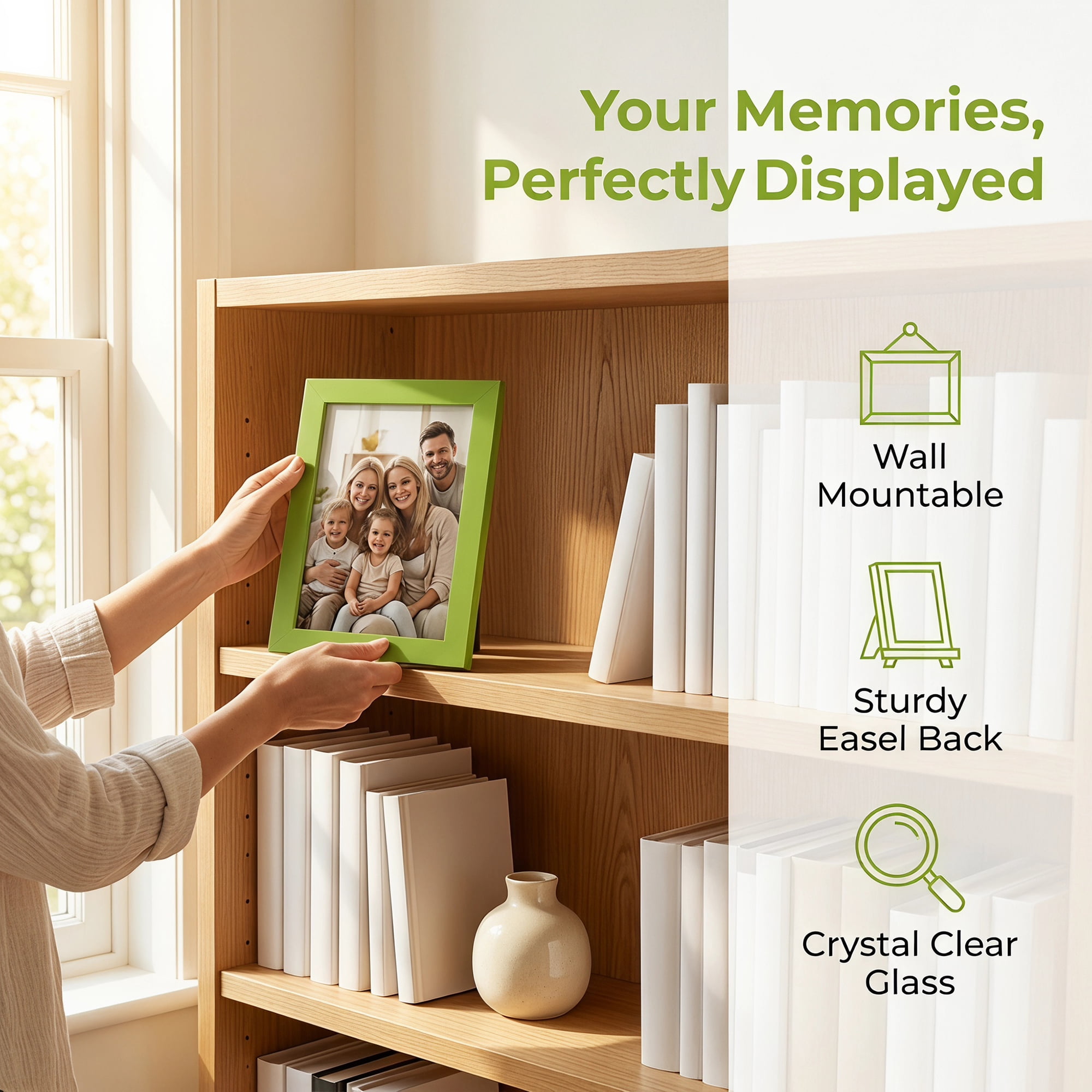 Unique Bargains Classic Wood Wall Mounting Picture Frame Green 4" x 5"