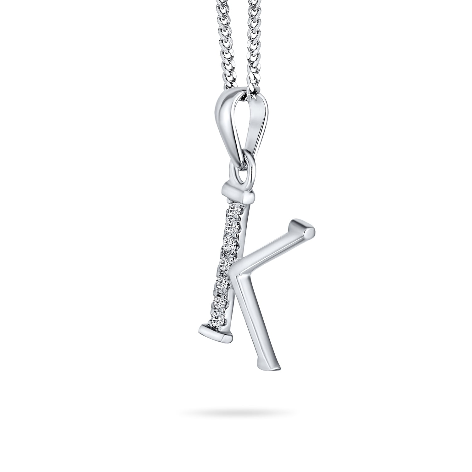 Sterling Silver Initial Necklace Abc Cubc Zrcona Pave CZ Cursve