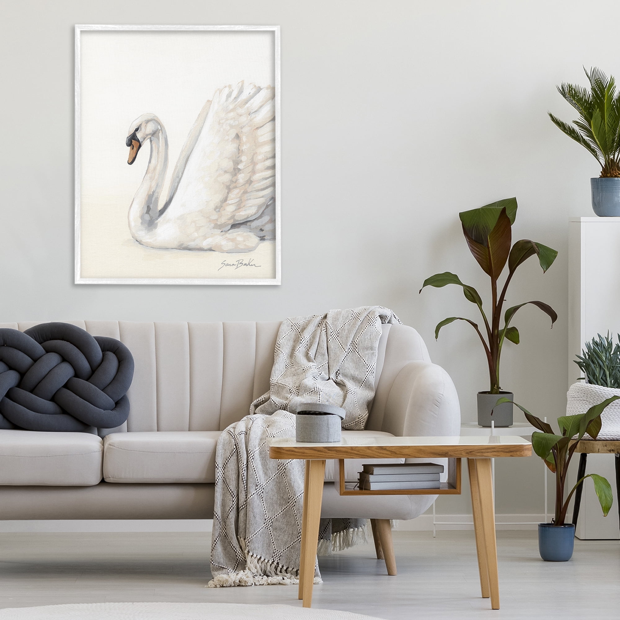 Stupell Industries White Swan in Repose White Framed Giclee Art, design by Sara Baker
