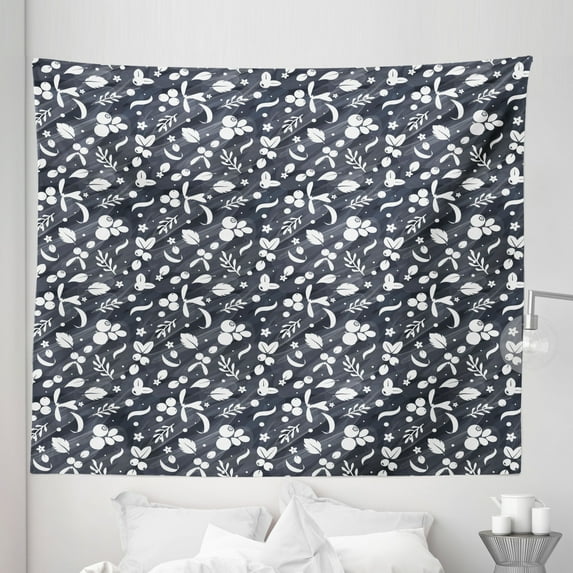Cranberry Tapestry, Pattern of Leaf and Berry Harvest Nature Garden Theme, Fabric Wall Hanging Decor for Bedroom Living Room Dorm, 5 Sizes, Charcoal Grey White, by Ambesonne