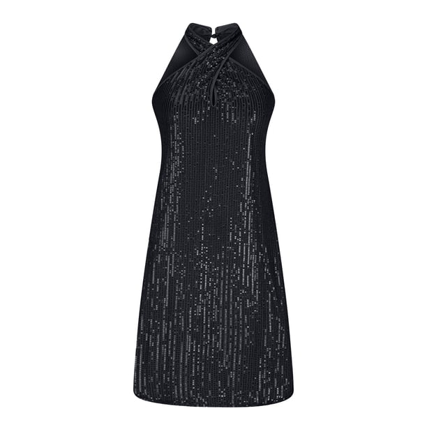 qolati Women's Halter Sequin Dress Sleeveless Flowy Mini Cocktail Party Dress  Glitter Sparkly A-Line Short Dress Party Dresses Black XL Holiday Outfits -  Walmart Business Supplies