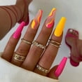 thumbnail image 2 of 24 Pcs Ongles Postiches Ballet Rose Rouge Jaune Lignes Ondulées Faux Ongles pour Femmes Filles Colle, 2 of 7