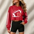 thumbnail image 6 of Game Day Sweatshirt Women Gift Baggy Plain Tops Football Mom Shirt Sports Mom Must Have Womens Baseball Shirt Mom Outfits for Women Trendy Turtleneck Drop Shoulder Tops Work Office Shirt Red, 6 of 8